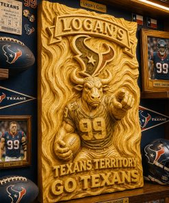 Hand-Carved Texans Wooden Wall Art – Custom Name