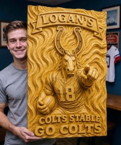 Alternative view of Hand-Carved Colts Wooden Wall Art – Custom Name