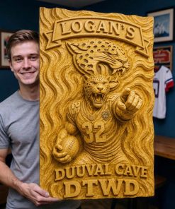 Alternative view of Hand-Carved Jacksonville Jaguars Wooden Wall Art – Custom Name