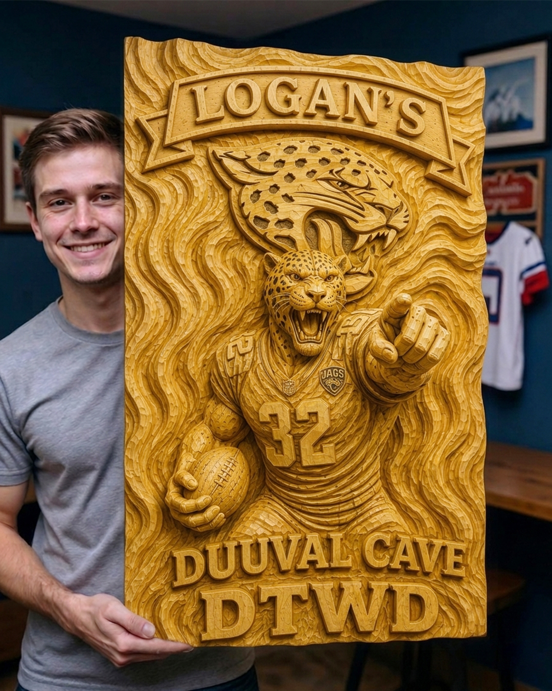 Hand-Carved Jacksonville Jaguars Wooden Wall Art – Custom Name - Image 2