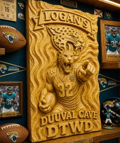 Hand-Carved Jacksonville Jaguars Wooden Wall Art – Custom Name