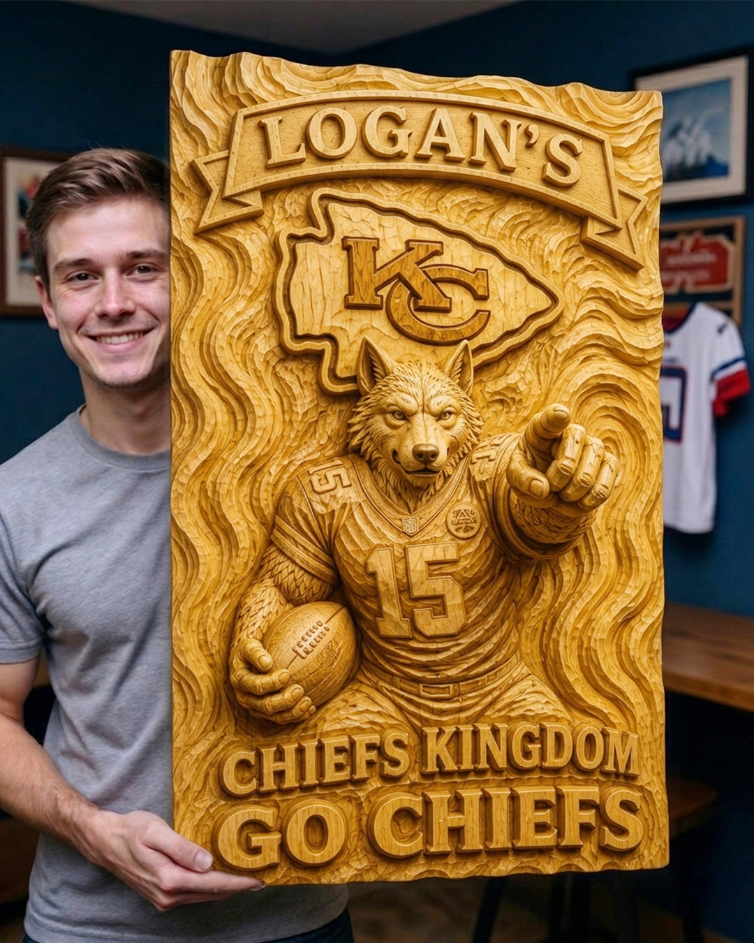 Hand-Carved Chiefs Wooden Wall Art – Custom Name - Image 2