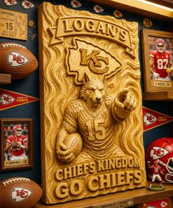 Hand-Carved Chiefs Wooden Wall Art – Custom Name