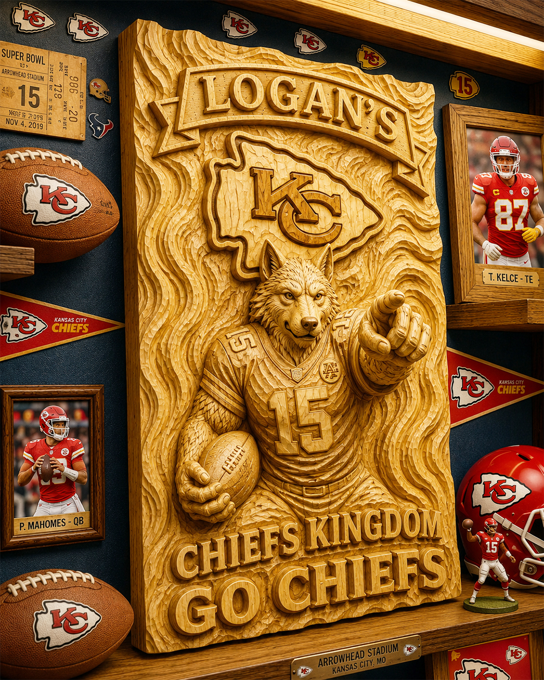 Hand-Carved Chiefs Wooden Wall Art – Custom Name