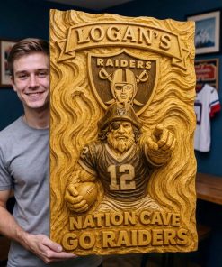 Alternative view of Hand-Carved Raiders Wooden Wall Art – Custom Name