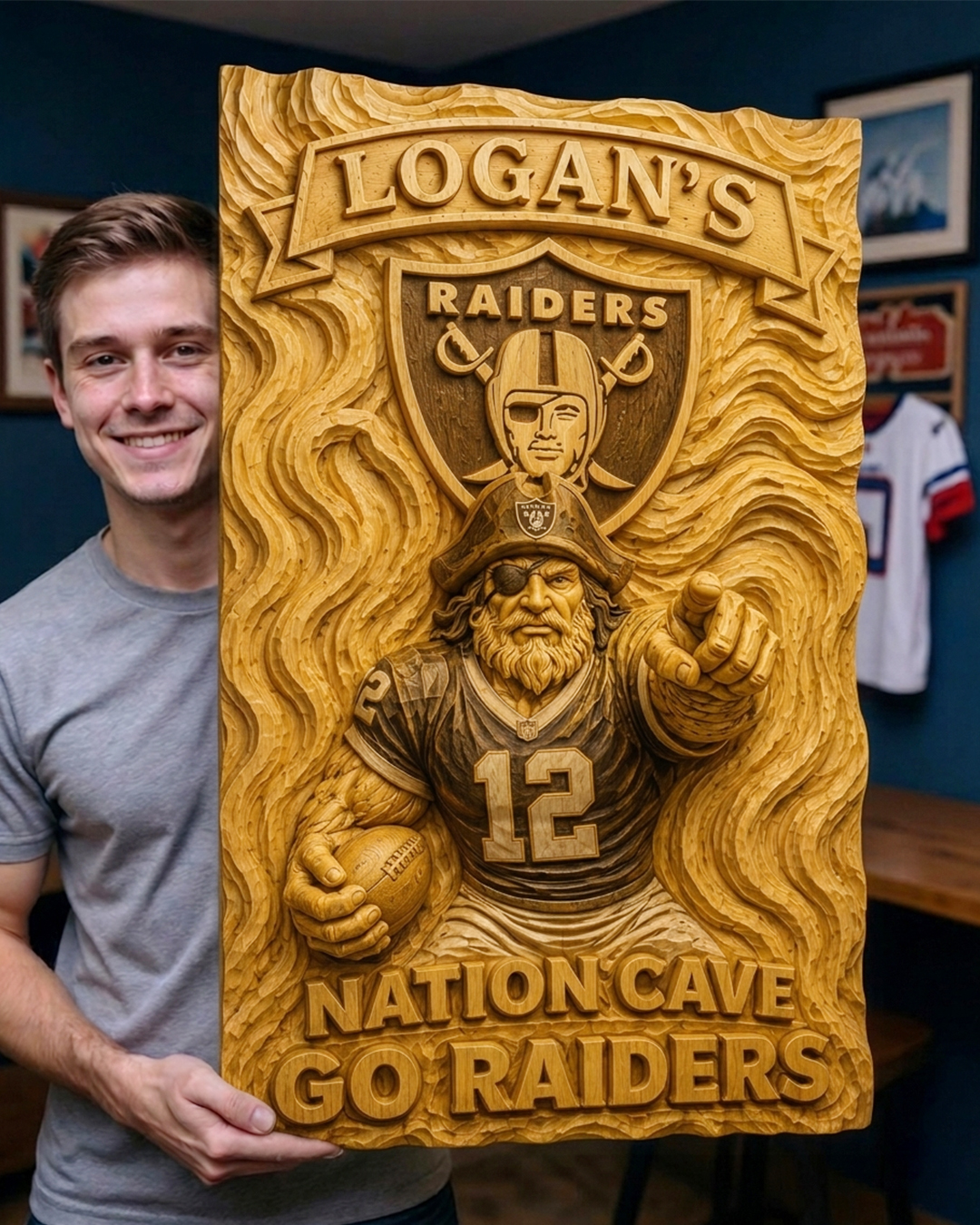 Hand-Carved Raiders Wooden Wall Art – Custom Name - Image 2
