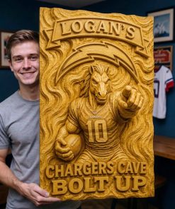 Alternative view of Hand-Carved Chargers Wooden Wall Art – Custom Name
