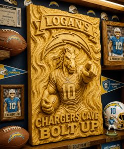 Hand-Carved Chargers Wooden Wall Art – Custom Name