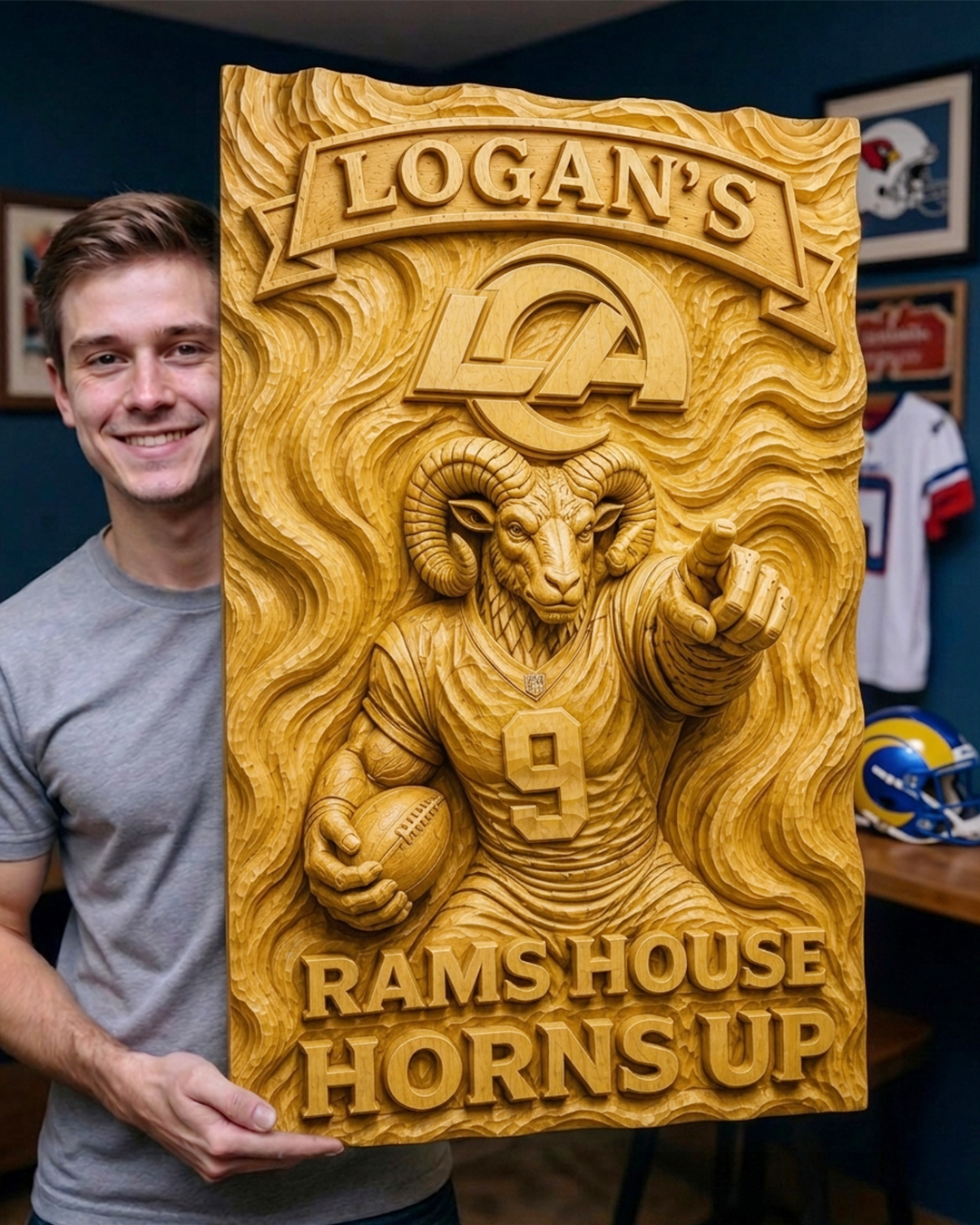 Hand-Carved Rams Wooden Wall Art – Custom Name - Image 2