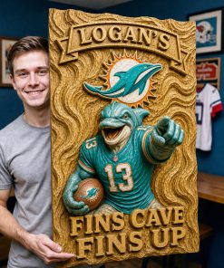 Alternative view of Hand-Carved Dolphins Wooden Wall Art – Custom Name