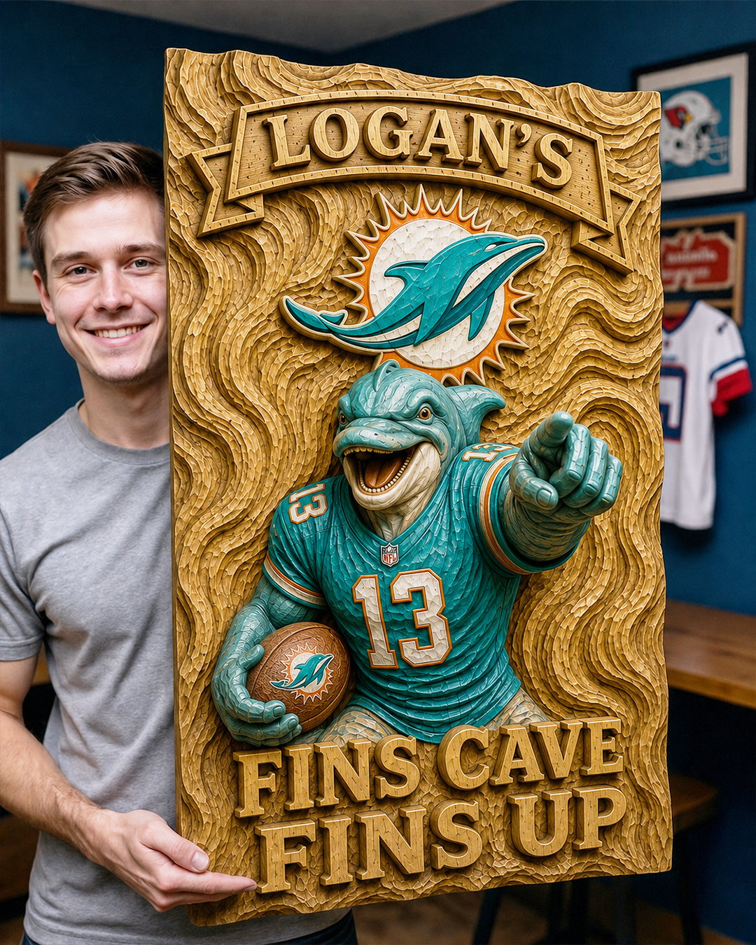 Hand-Carved Dolphins Wooden Wall Art – Custom Name - Image 2