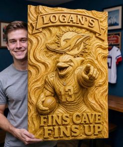 Alternative view of Hand-Carved Dolphins Wooden Wall Art – Custom Name