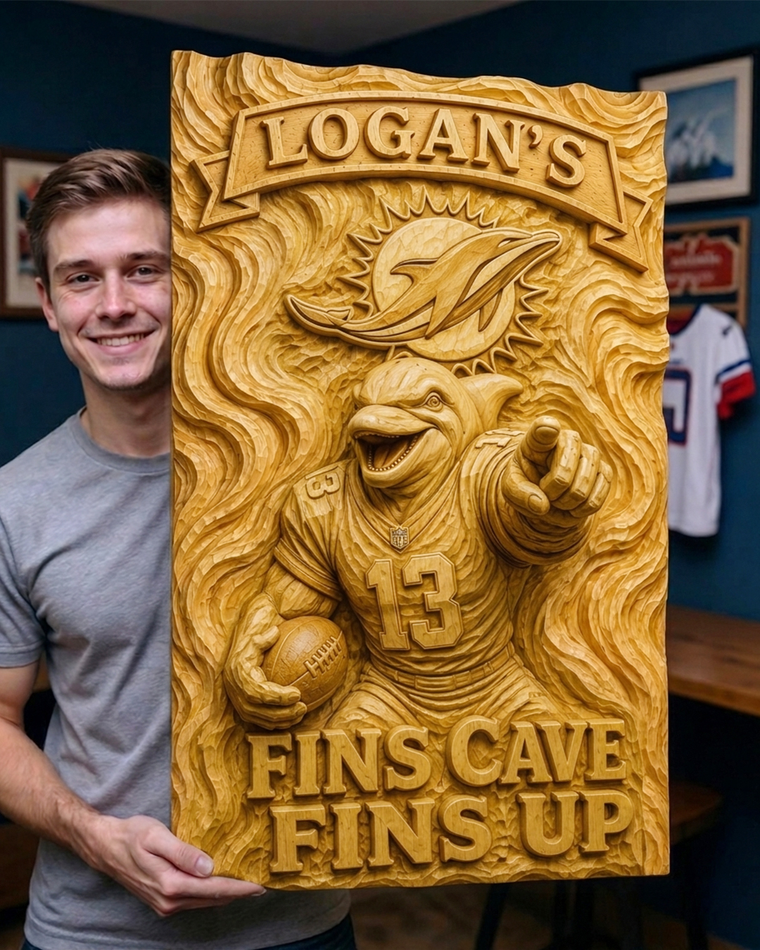 Hand-Carved Dolphins Wooden Wall Art – Custom Name - Image 2