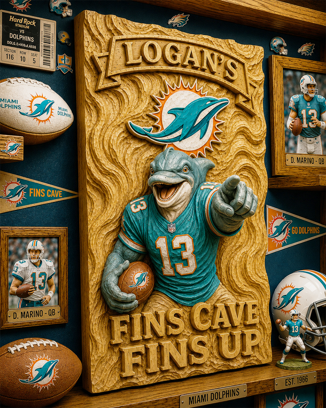 Hand-Carved Dolphins Wooden Wall Art – Custom Name