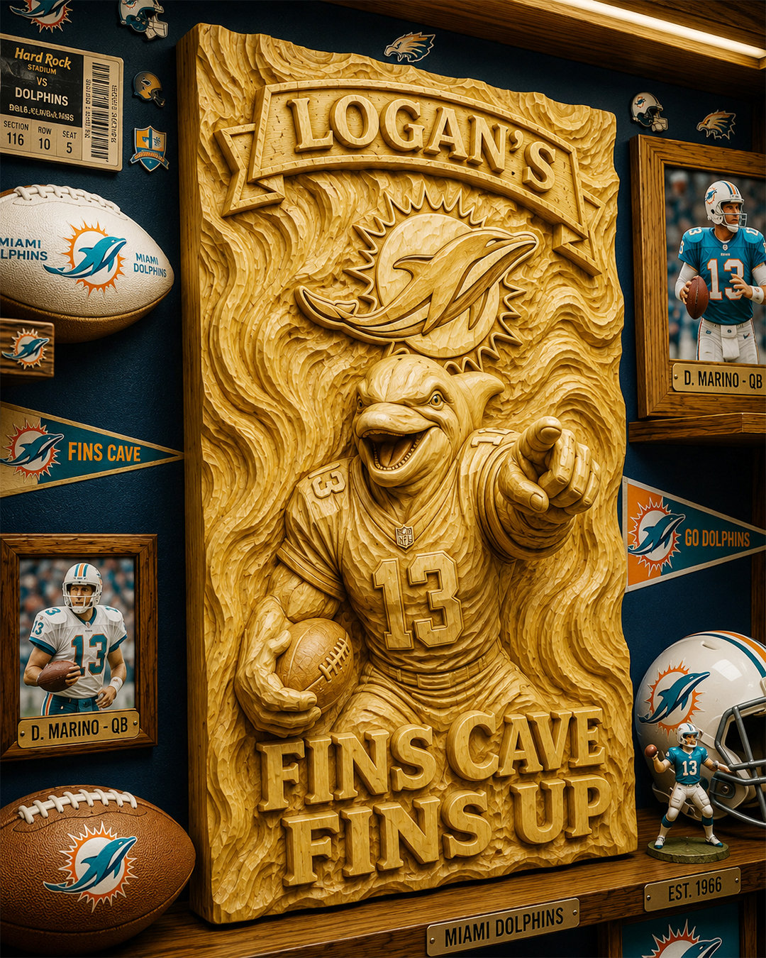Hand-Carved Dolphins Wooden Wall Art – Custom Name
