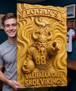 Alternative view of Hand-Carved Vikings Wooden Wall Art – Custom Name