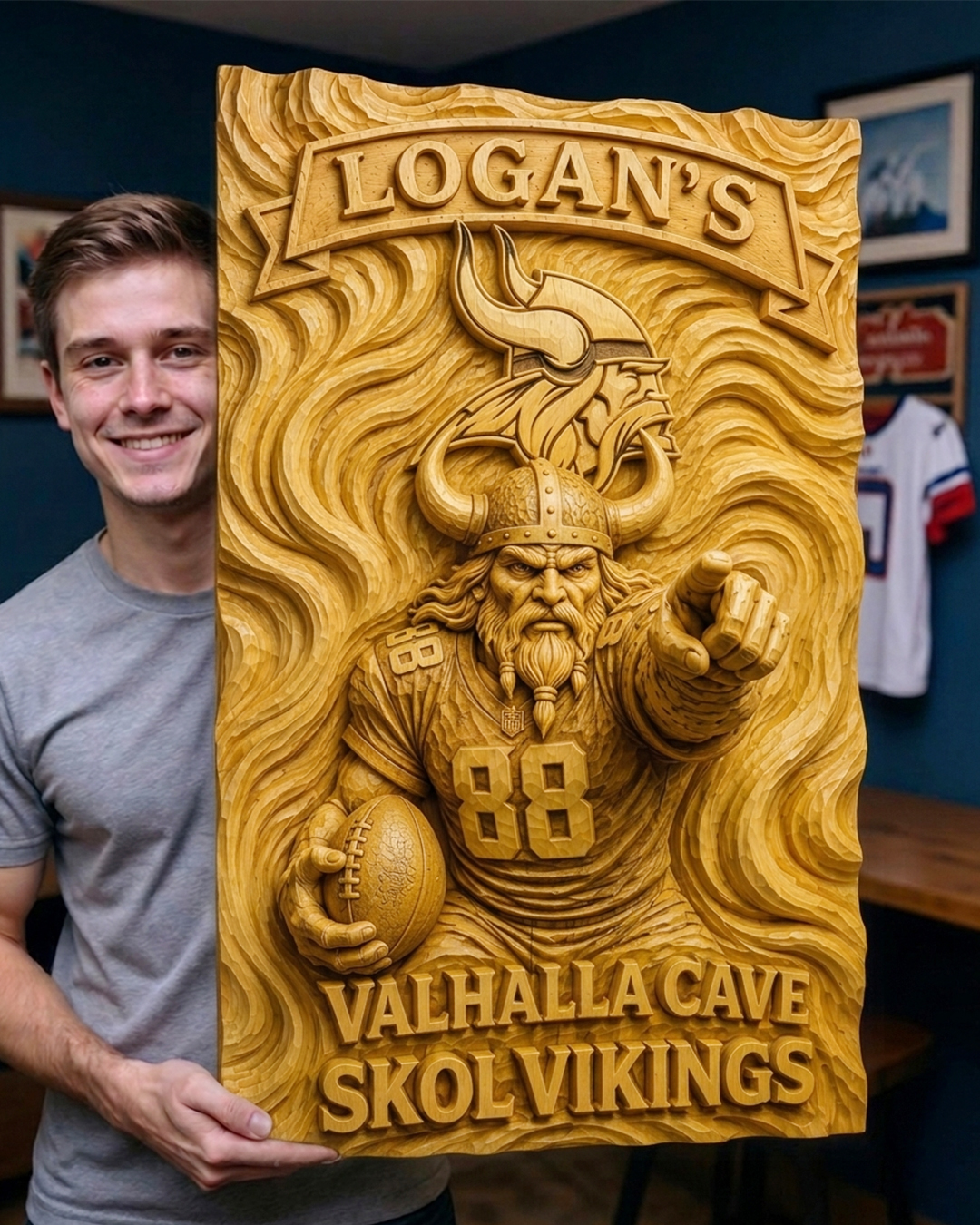 Hand-Carved Vikings Wooden Wall Art – Custom Name - Image 2