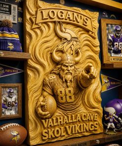Hand-Carved Vikings Wooden Wall Art – Custom Name