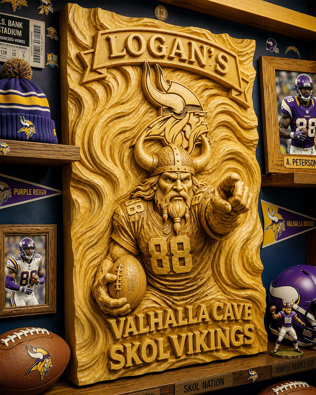 Hand-Carved Vikings Wooden Wall Art – Custom Name