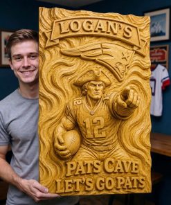 Alternative view of Hand-Carved Patriots Wooden Wall Art – Custom Name