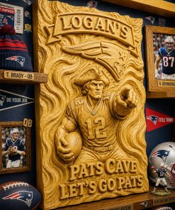 Hand-Carved Patriots Wooden Wall Art – Custom Name