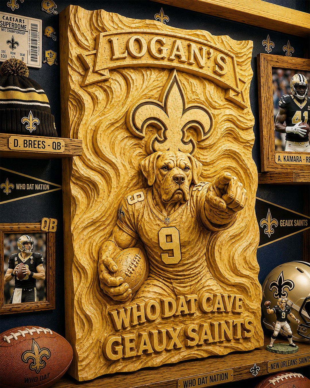 Hand-Carved Saints Wooden Wall Art – Custom Name