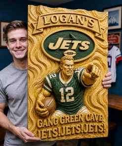 Alternative view of Hand-Carved Jets Wooden Wall Art – Custom Name