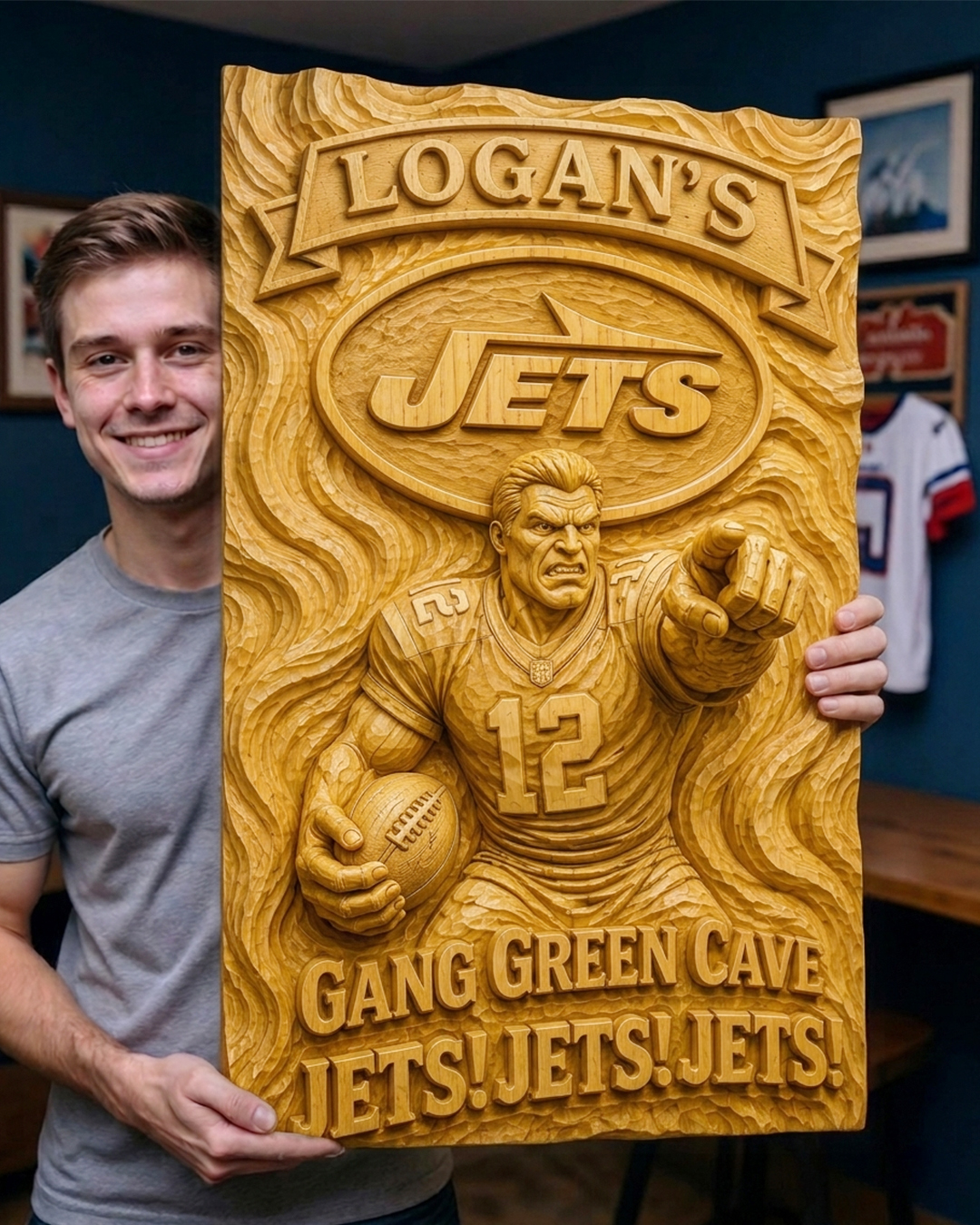Hand-Carved Jets Wooden Wall Art – Custom Name - Image 2