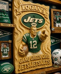 Hand-Carved Jets Wooden Wall Art – Custom Name
