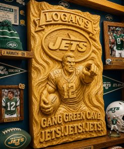 Hand-Carved Jets Wooden Wall Art – Custom Name