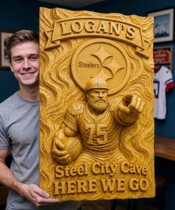 Alternative view of Hand-Carved Steelers Wooden Wall Art – Custom Name
