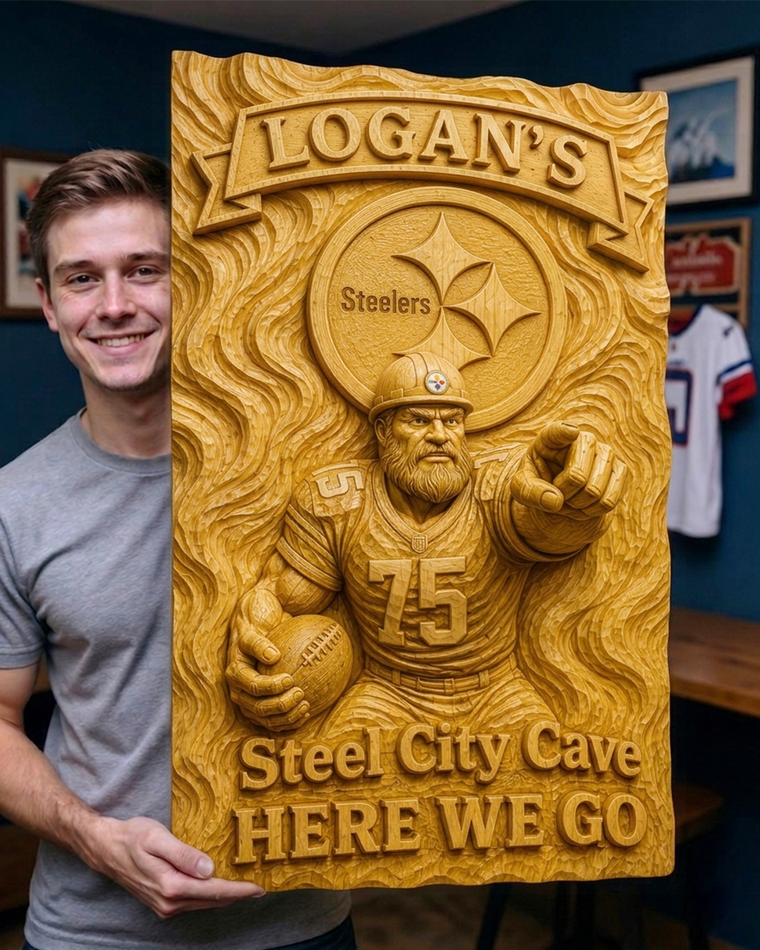 Hand-Carved Steelers Wooden Wall Art – Custom Name - Image 2
