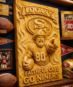 Hand-Carved 49ers Wooden Wall Art – Custom Name