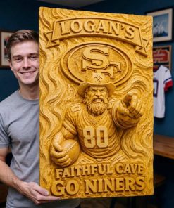 Alternative view of Hand-Carved 49ers Wooden Wall Art – Custom Name