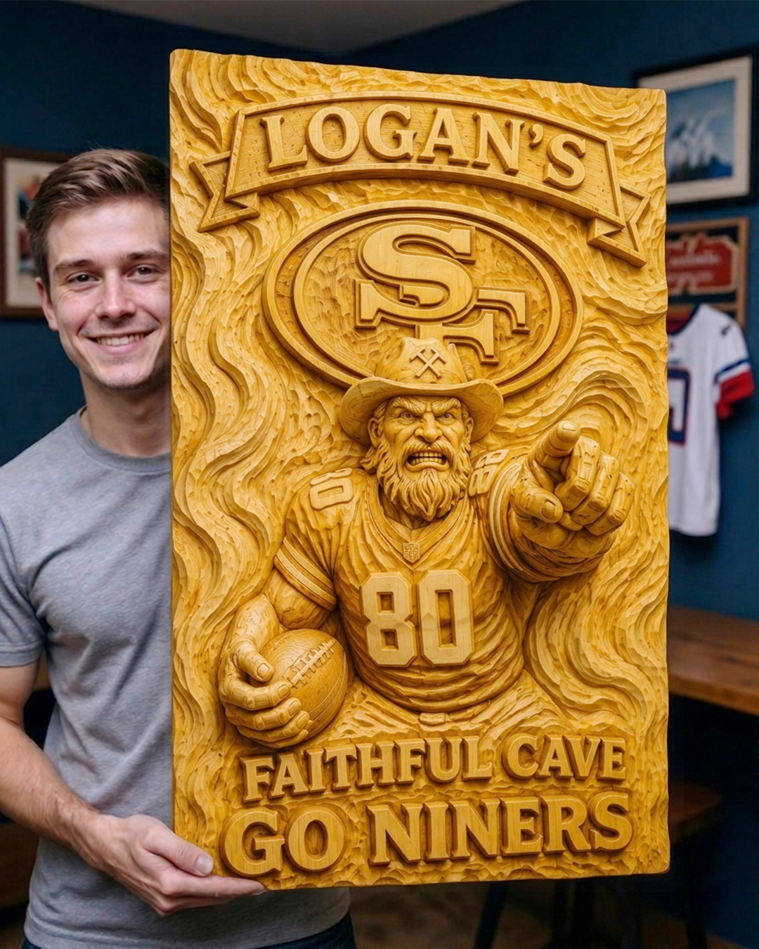 Hand-Carved 49ers Wooden Wall Art – Custom Name - Image 2