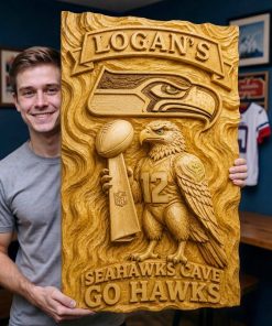 Alternative view of Hand-Carved Seahawks Wooden Wall Art – Custom Name | Limited Edition