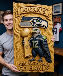Alternative view of Hand-Carved Seahawks Wooden Wall Art – Custom Name | Limited Edition