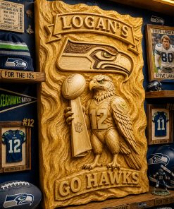 Hand-Carved Seahawks Wooden Wall Art – Custom Name | Limited Edition
