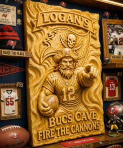 Hand-Carved Tampa Bay Buccaneers Wooden Wall Art – Custom Name