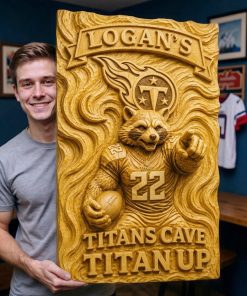 Alternative view of Hand-Carved Titans Wooden Wall Art – Custom Name