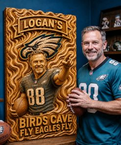 Alternative view of Hand-Carved Eagles Wooden Wall Art – Custom Carved Portrait of You, a Loved One, or Your Favorite Player