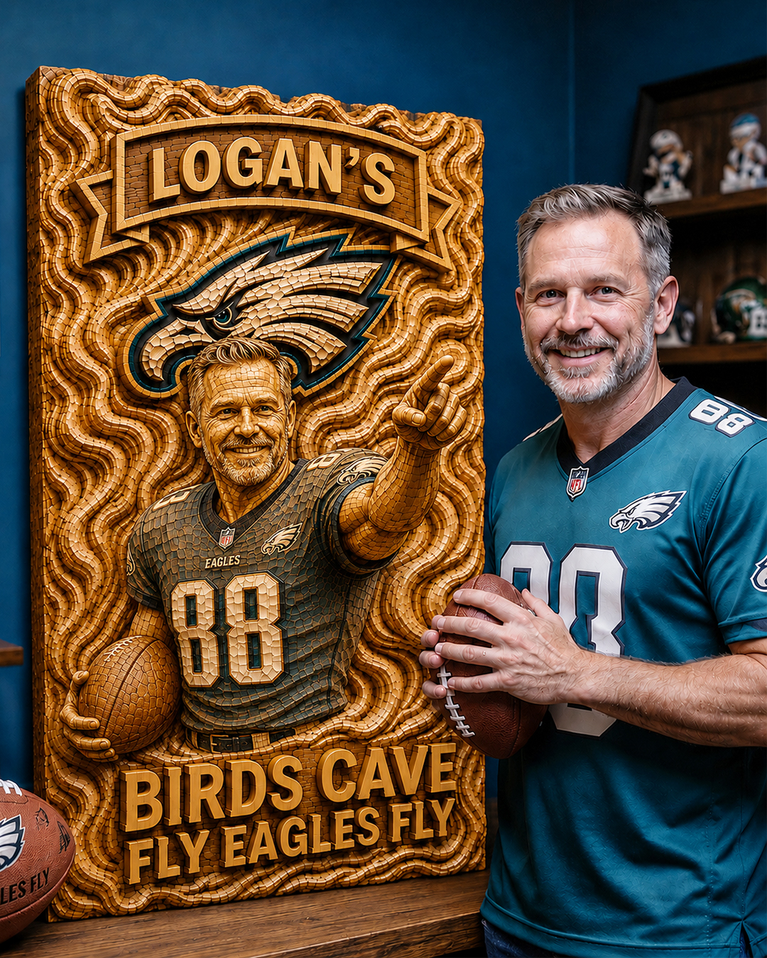 Hand-Carved Eagles Wooden Wall Art – Custom Carved Portrait of You, a Loved One, or Your Favorite Player - Image 2