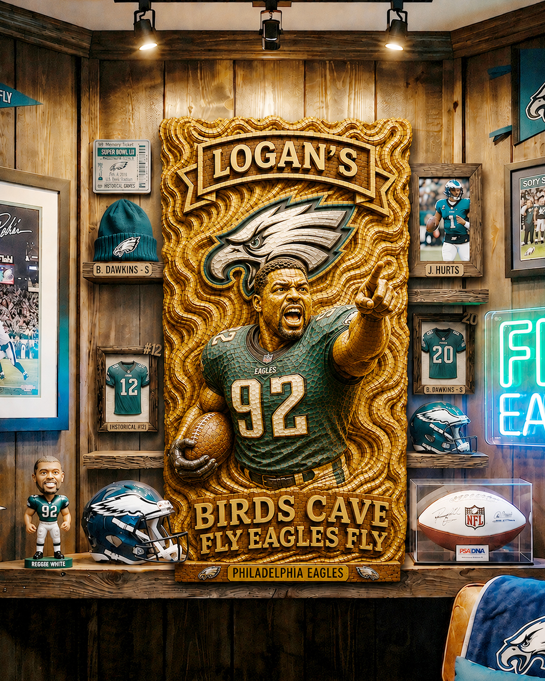 Hand-Carved Eagles Wooden Wall Art – Custom Carved Portrait of You, a Loved One, or Your Favorite Player - Image 3