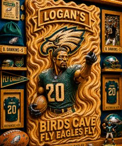 Hand-Carved Eagles Wooden Wall Art – Custom Carved Portrait of You, a Loved One, or Your Favorite Player