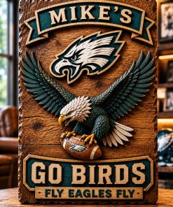 Hand-Carved Eagles Wooden Wall Art – Custom Name Engraving